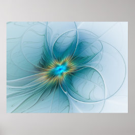 Poster Pequena Beleza Arte Fractal Flor Azul Moderno Dour