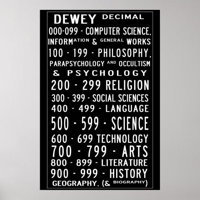 Poster Pequena Biblioteca Doméstica Classificação Decimal (Frente)