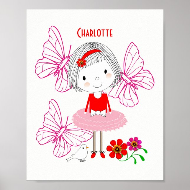 Poster Pequena borboleta Branca Simples Personalizada (Frente)