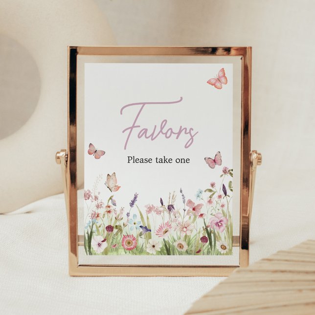 Poster Pequena Borboleta Chá de fraldas de Flor Selvagem (Wildflower Little Butterfly Baby Shower Favors Sign)