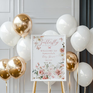 Poster Pequena Borboleta Rosa Floral Chá