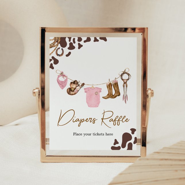 Poster Pequena Chá de fraldas da Cowgirl Raffle (Pink Western Rodeo Baby Shower Diaper Raffle Sign)