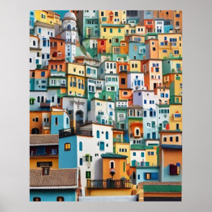 Poster Pequena cidade turística muitas casas coloridas