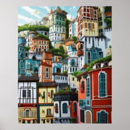 Poster Pequena cidade turística muitas casas coloridas li