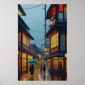 Poster Pequena Estrada Japonesa Chuvosa