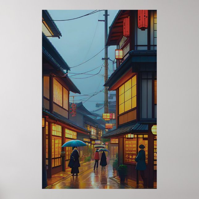 Poster Pequena Estrada Japonesa Chuvosa (Frente)