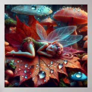 Poster Pequena Fada Branca Dormindo em Folha