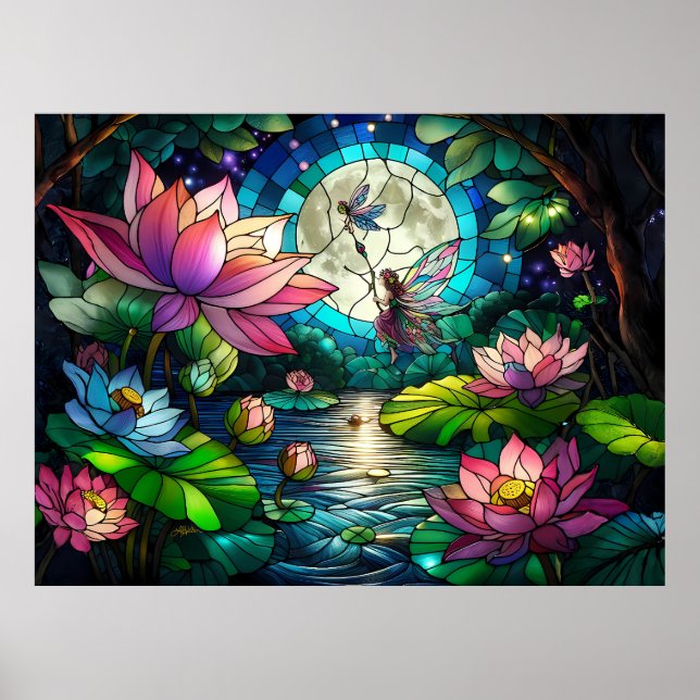 Poster Pequena Fada de Vidro Pintado com Libélula (Frente)