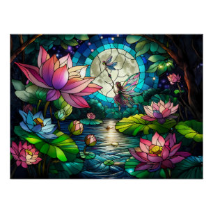 Póster Pequena Fada de Vidro Pintado com Libélula