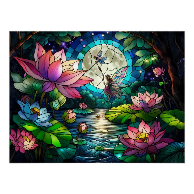 Póster Pequena Fada de Vidro Pintado com Libélula (Frente)