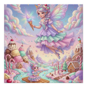 Póster Pequena Fada Mágica Voando Sobre Floresta de Fanta