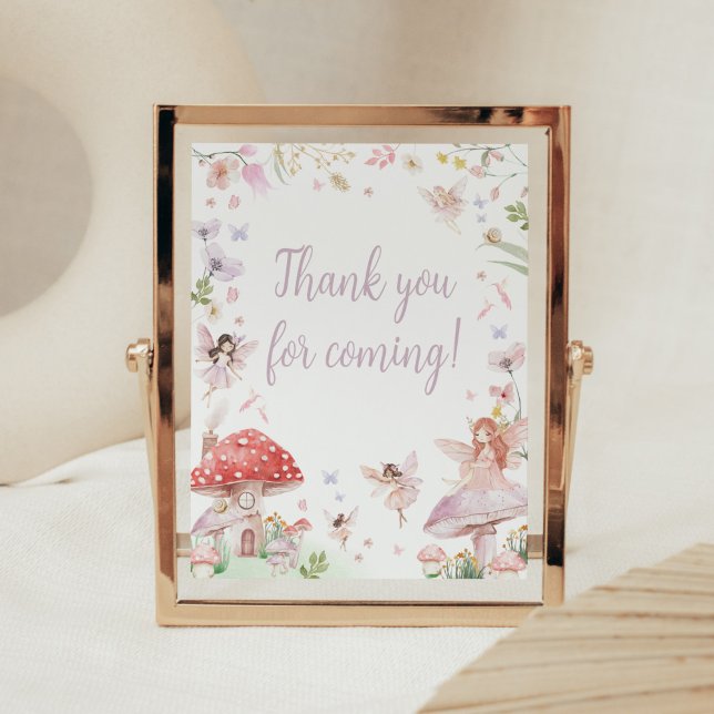Poster Pequena Fada Whimsical Obrigado por vir (Whimsical Little Fairy Baby Shower Thank you for Coming Sign)