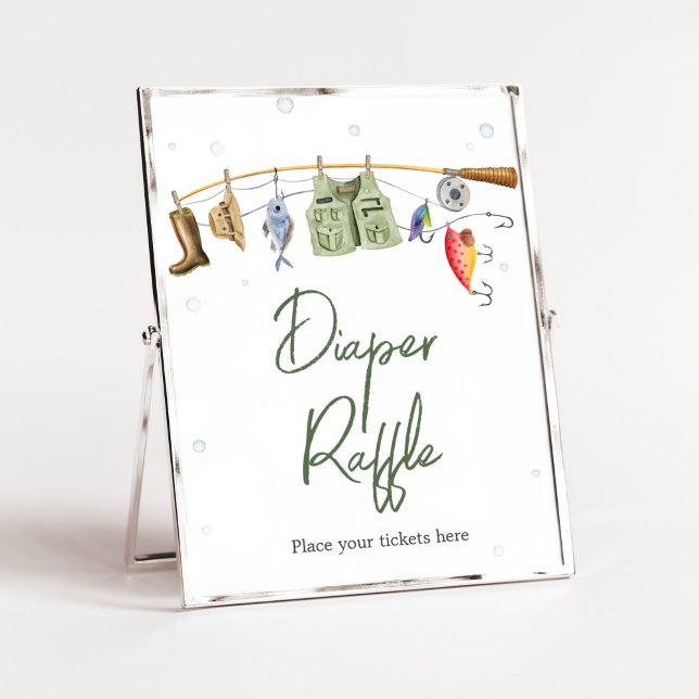 Poster Pequena Fralda de Pescadores Raffle (Boho Fisherman Baby Shower Diaper Raffle Sign)