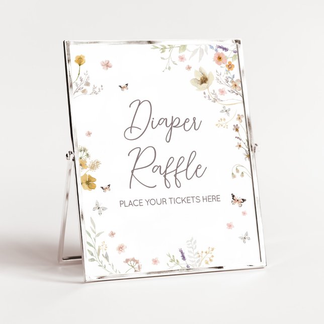 Poster Pequena Fralda de Primavera de flor selvagem Raffl (Botanical Spring Little Wildflower Baby Shower Diaper Raffle Sign)