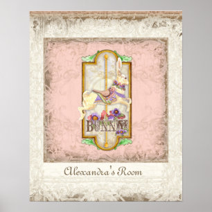 Póster Pequena Garota Coelhinha Circo Carousel Vintage Ar