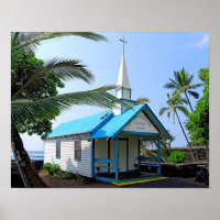 Pequena Igreja Azul e Branca no Havaí