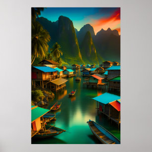 Poster Pequena Vila de Pesca Indonésia