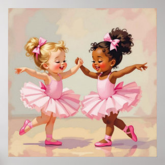 Poster Pequenas Bailarinas Dançando Ilustração Fofa