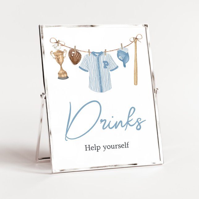 Poster Pequenas Bebidas de Chá de fraldas de Baseball com (Baseball Little Slugger Baby Shower Drinks Sign)