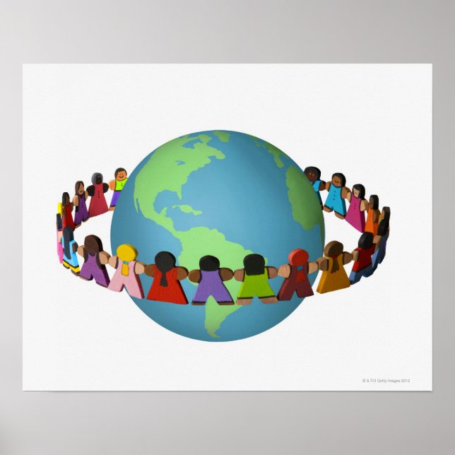Póster Pequenas bonecas de madeira de diversas etnias (Frente)