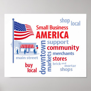 Poster Pequenas empresas América, local Compro, local Co
