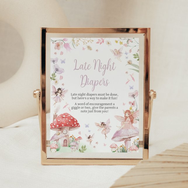 Poster Pequenas Fraldas de leite (Whimsical Little Fairy Baby Shower Late Night Diapers Sign)