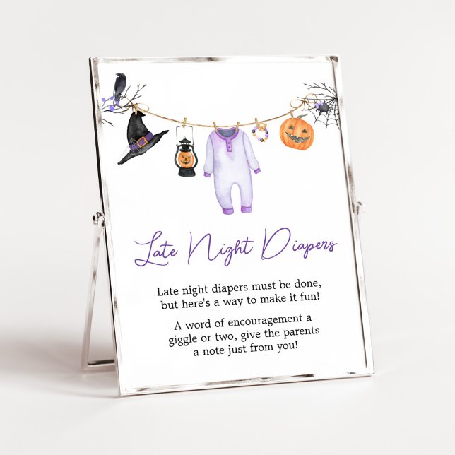 Poster Pequenas Fraldas Noturnas de Halloween Tarde (Halloween Baby Clothes Baby Shower Late Night Diapers Sign)
