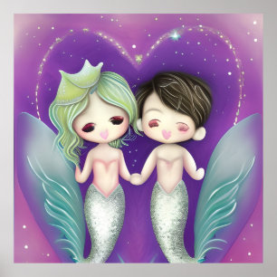 Poster Pequenas Sereias, garotinha bonitinha amando Poste