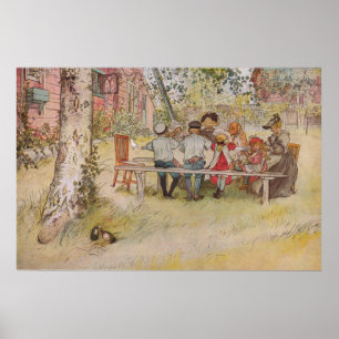 Póster Pequeno almoço de Carl Larsson sob o vidoeiro