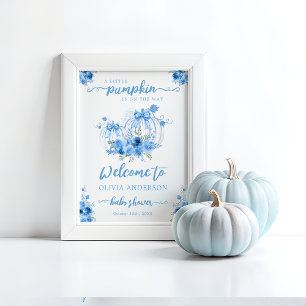 Poster Pequeno Arco de Abóbora Chá de fraldas Azul Bem-vi