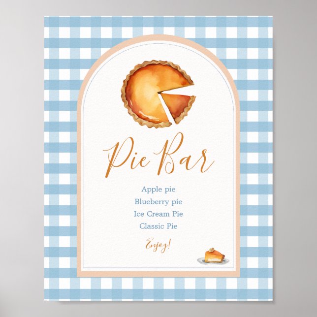 Poster Pequeno Bar de torta azul Gingham Boho (Frente)