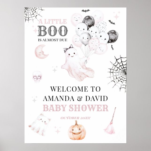 Poster Pequeno Boo Cute Ghost Halloween Baby Girl Chá (Frente)
