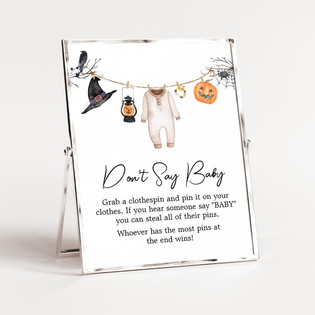 Poster Pequeno Chá de fraldas de Boo Halloween Não diga a (Halloween Baby Clothes Baby Shower Don't Say Baby Sign)