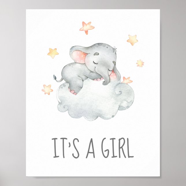 Poster Pequeno Chá de fraldas de Elefante É um Sinal de M (Frente)