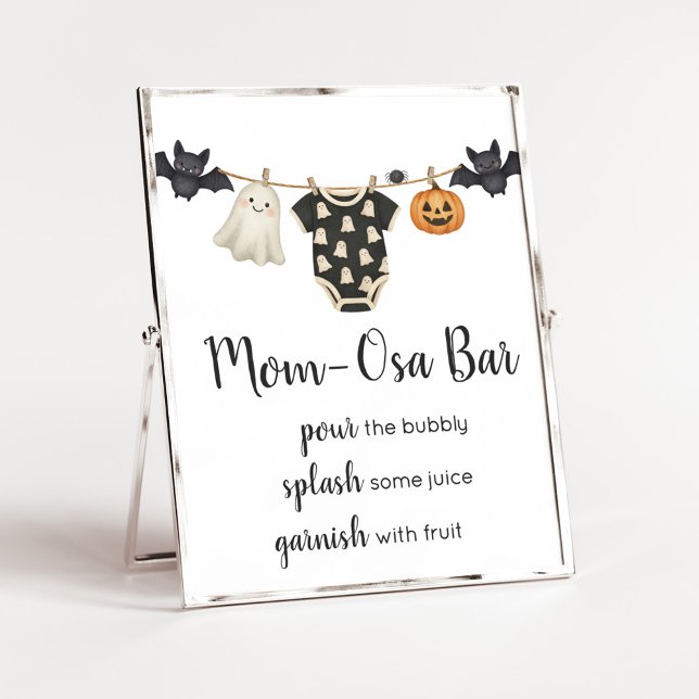 Poster Pequeno Chá de fraldas de Linha de Fechamento MãeO (Halloween Little Boo Clothesline Baby Shower Sign)