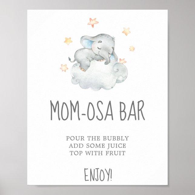 Poster Pequeno Chá de fraldas Elefante - Sinal de Bar Mãe (Frente)