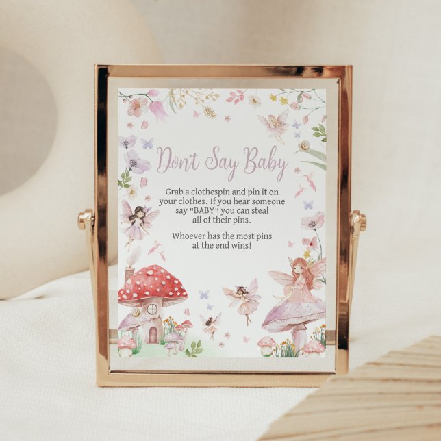 Poster Pequeno Chá de fraldas Whimsical de Fada Não Diga  (Whimsical Little Fairy Baby Shower Don't Say Baby Sign)