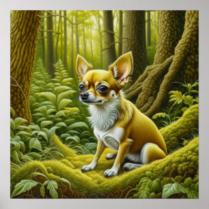 Poster Pequeno Chihuahua bonitinho sentado na floresta