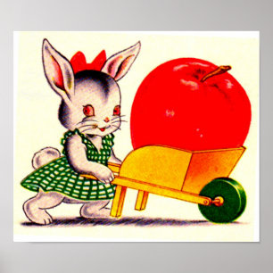 Poster pequeno coelho empurrando carrinho com excelente g