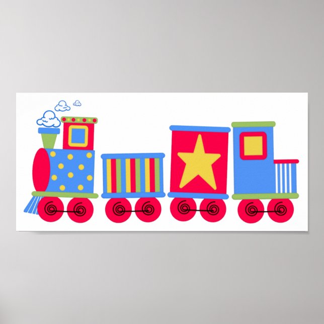 Póster Pequeno Comboio Azul e Vermelho (Frente)