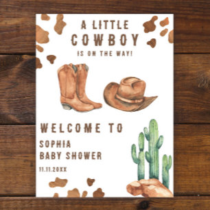 Poster Pequeno Cowboy a caminho Bem-vindo baby shower