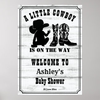 Poster Pequeno cowboy preto e chá de fraldas branco