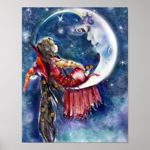Poster pequeno da bruxa & da lua