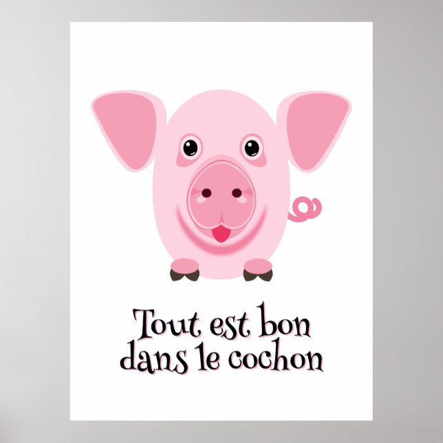 Poster Pequeno e feliz porco rosa (Frente)