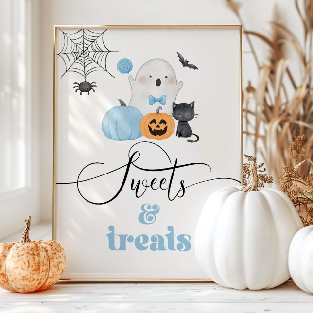 Poster Pequeno fantasma azul de Boo Doce de Halloween e g (Criador carregado)