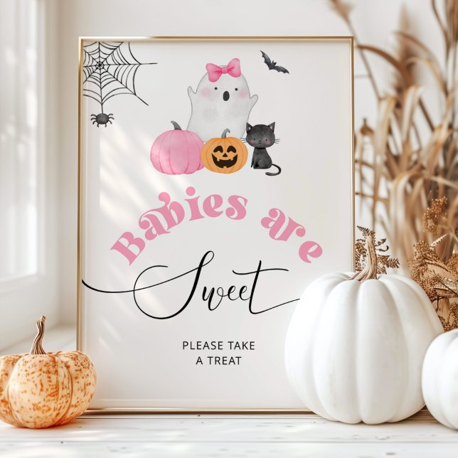 Poster Pequeno fantasma cor-de-rosa Bebês de Halloween sã (Criador carregado)