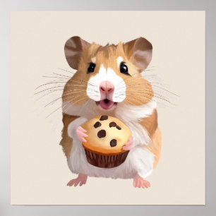 Poster Pequeno Hamster Bonito Segurando Um Muffin