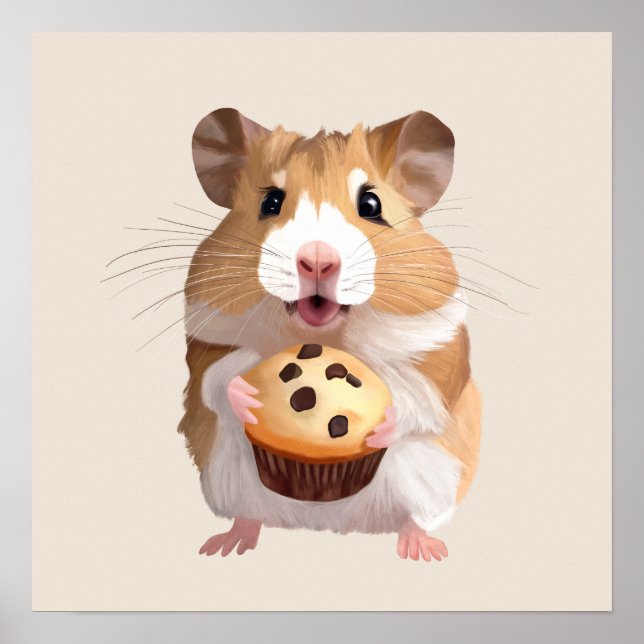 Poster Pequeno Hamster Bonito Segurando Um Muffin (Frente)