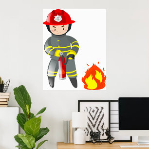 Poster Pequeno Herói Bombeiro Apagando Incêndio