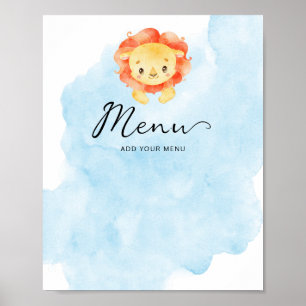 Poster Pequeno Leão É um Menino Aquarela Azul Menu